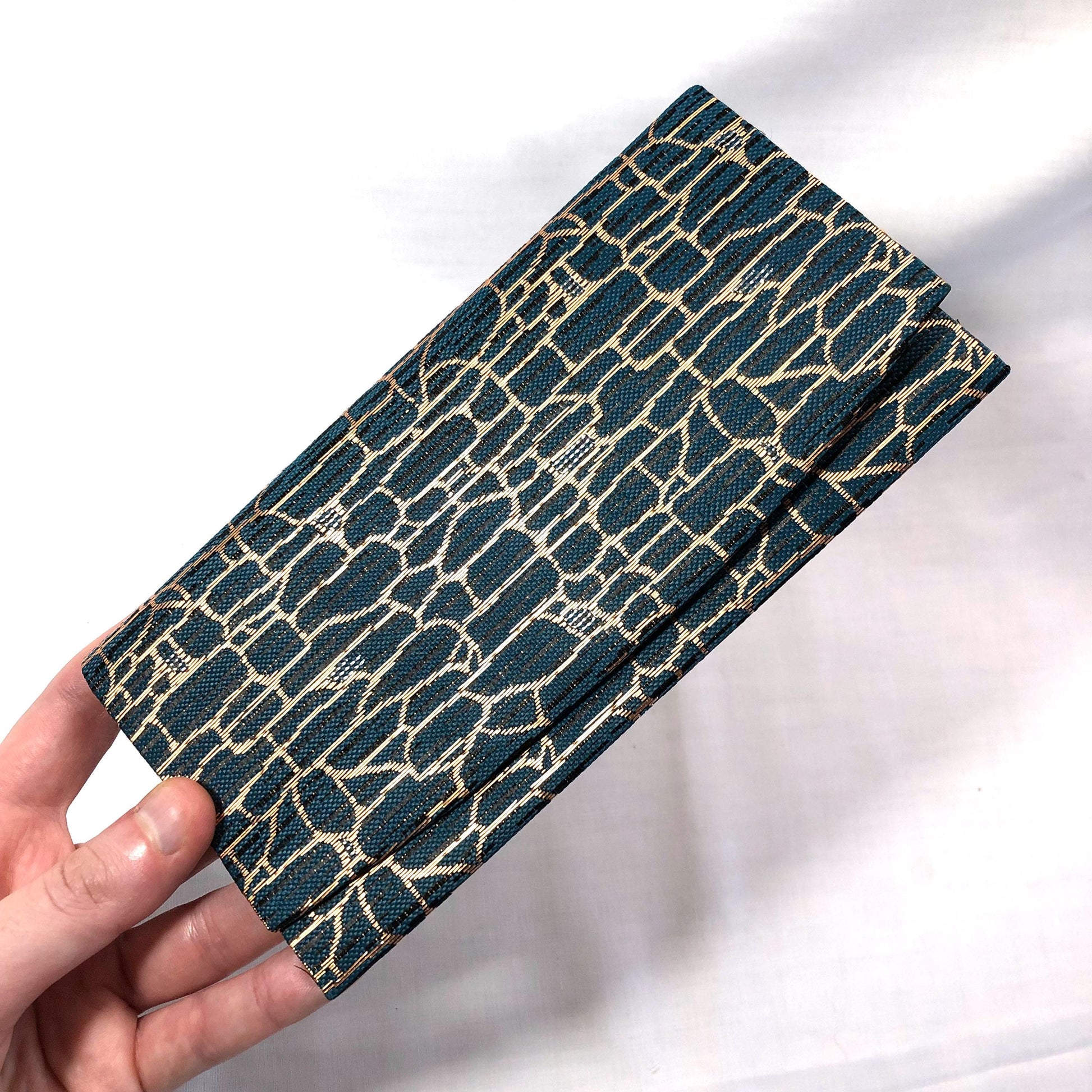 Vintage Japanese slim wallet - navy blue and golden water reflections pattern
