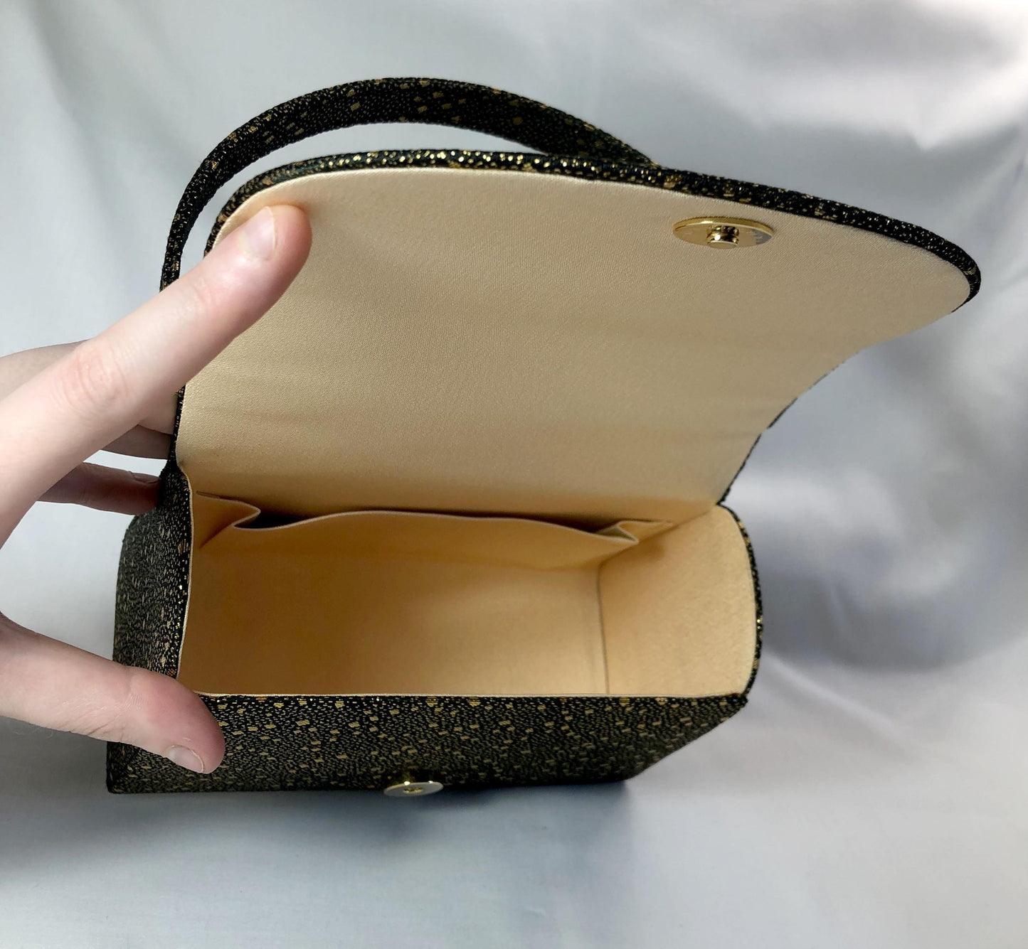 Modern kimono handbag - black and golden confetti