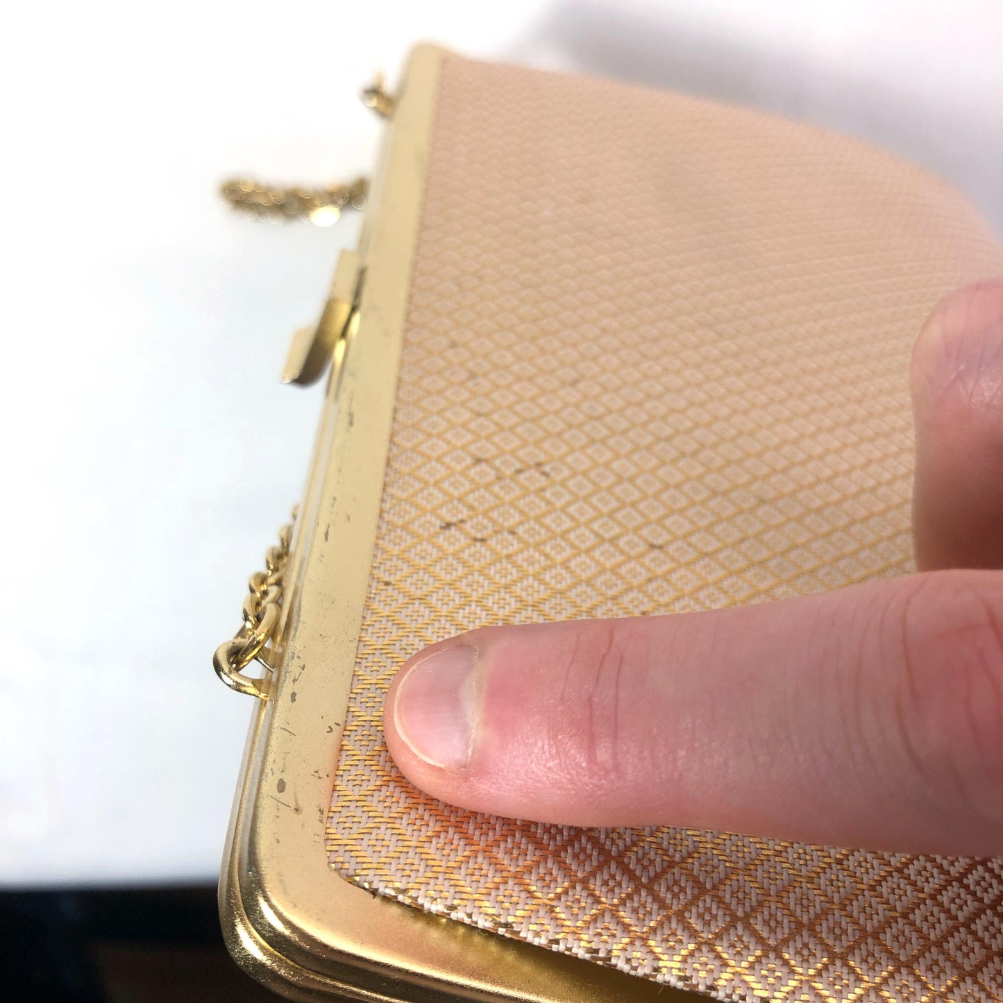 Vintage kimono handbag - two-way light gold with pine trees pattern