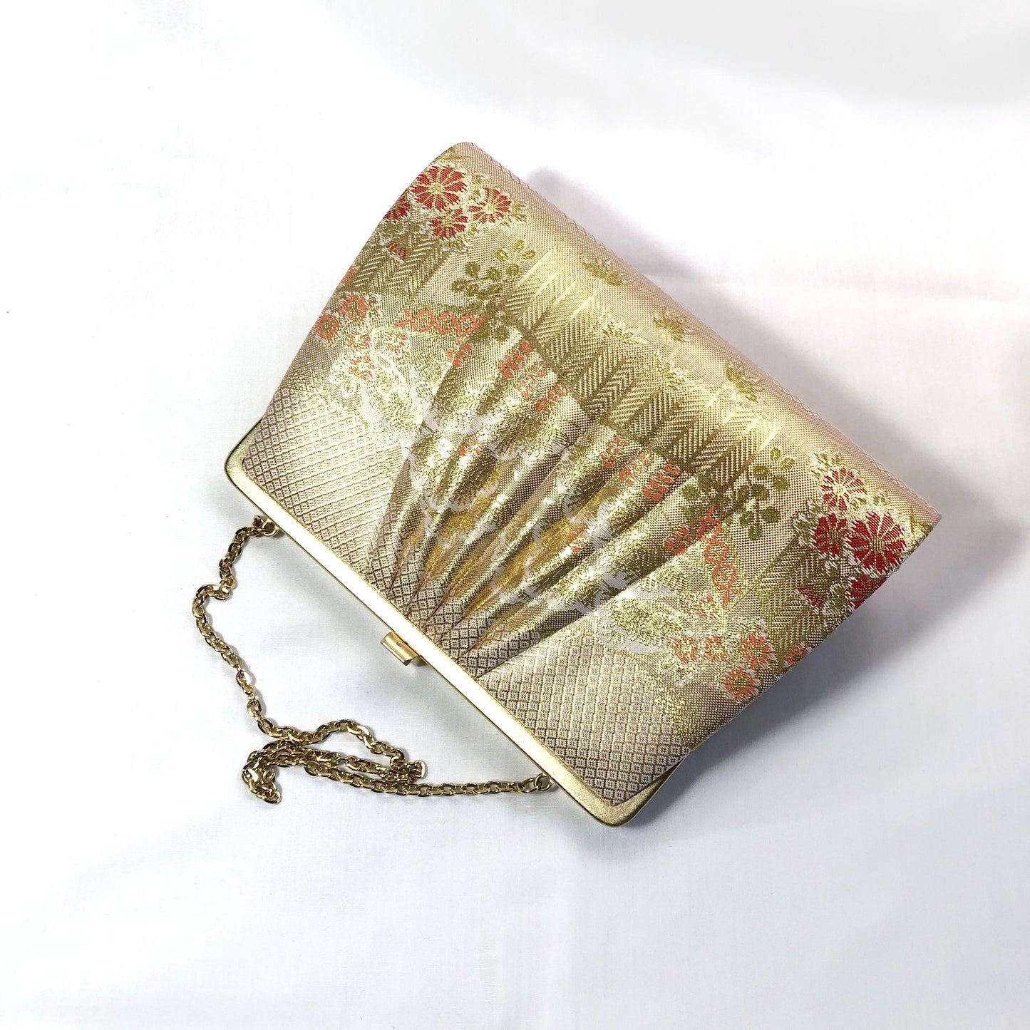 Vintage kimono handbag - two-way light gold with pine trees pattern
