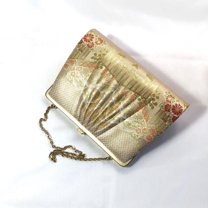 Vintage kimono handbag - two-way light gold with pine trees pattern