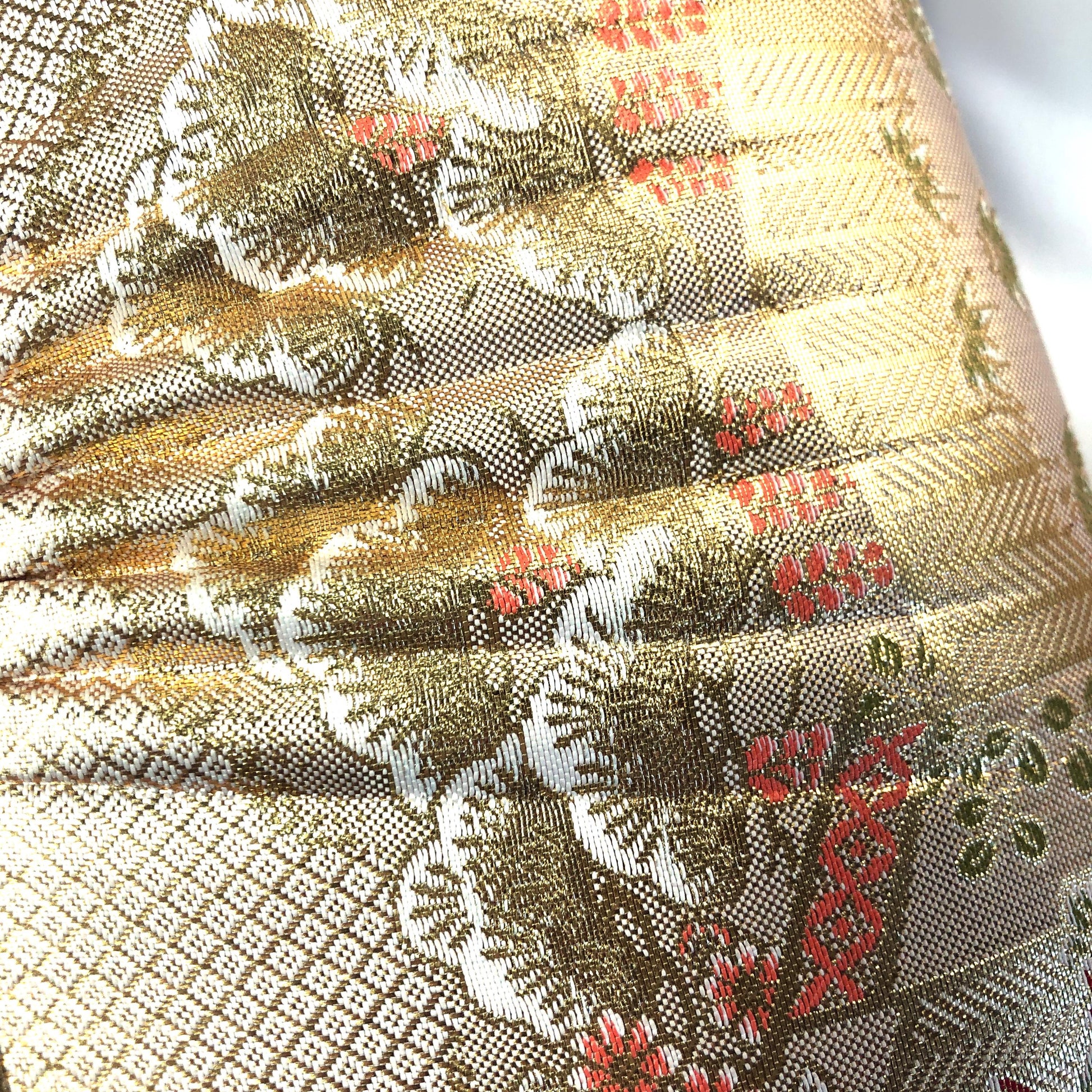 Vintage kimono handbag - two-way light gold with pine trees pattern