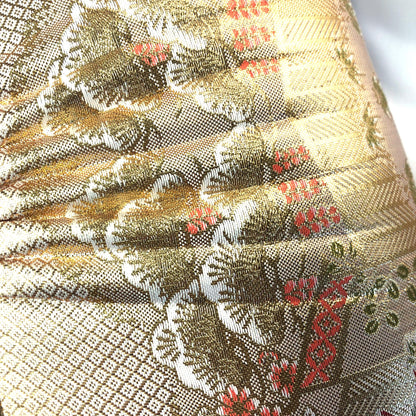 Vintage kimono handbag - two-way light gold with pine trees pattern