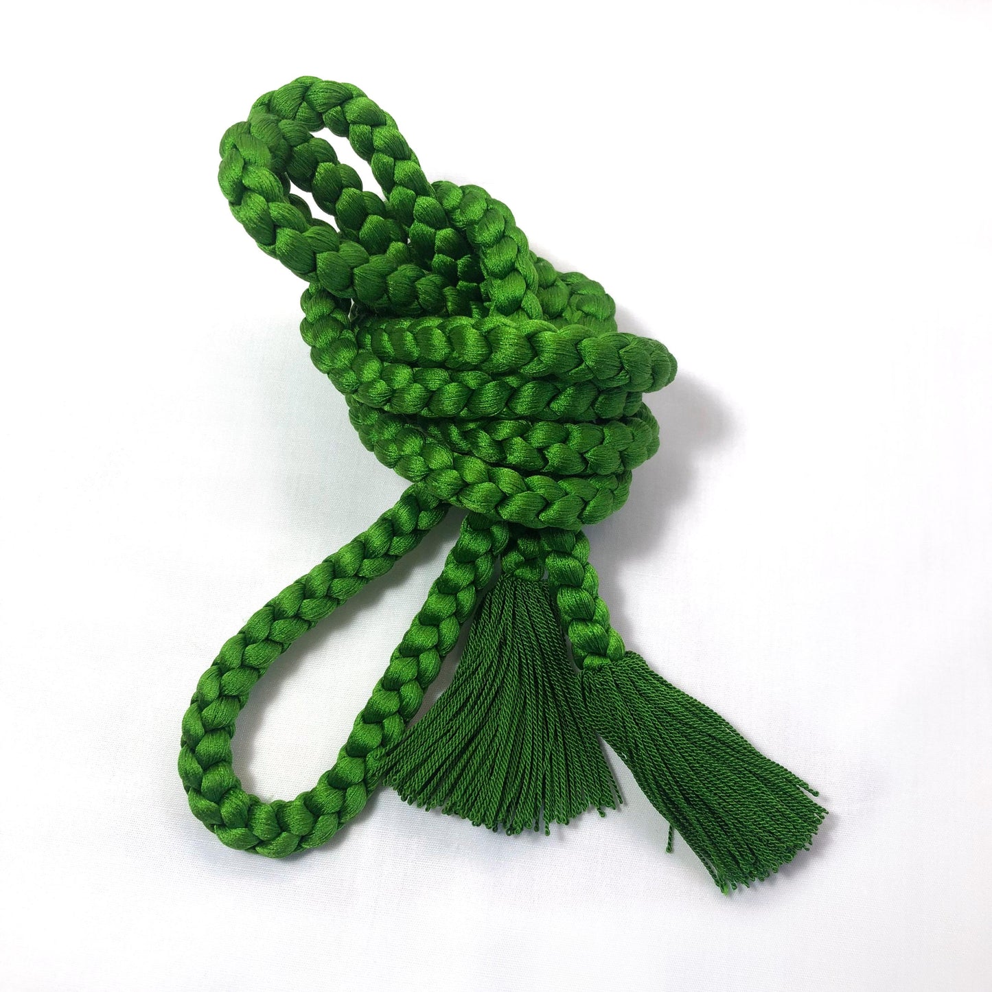 Vintage Japanese silk shibori obiage sash and obijime set - dark and light green, set of 3