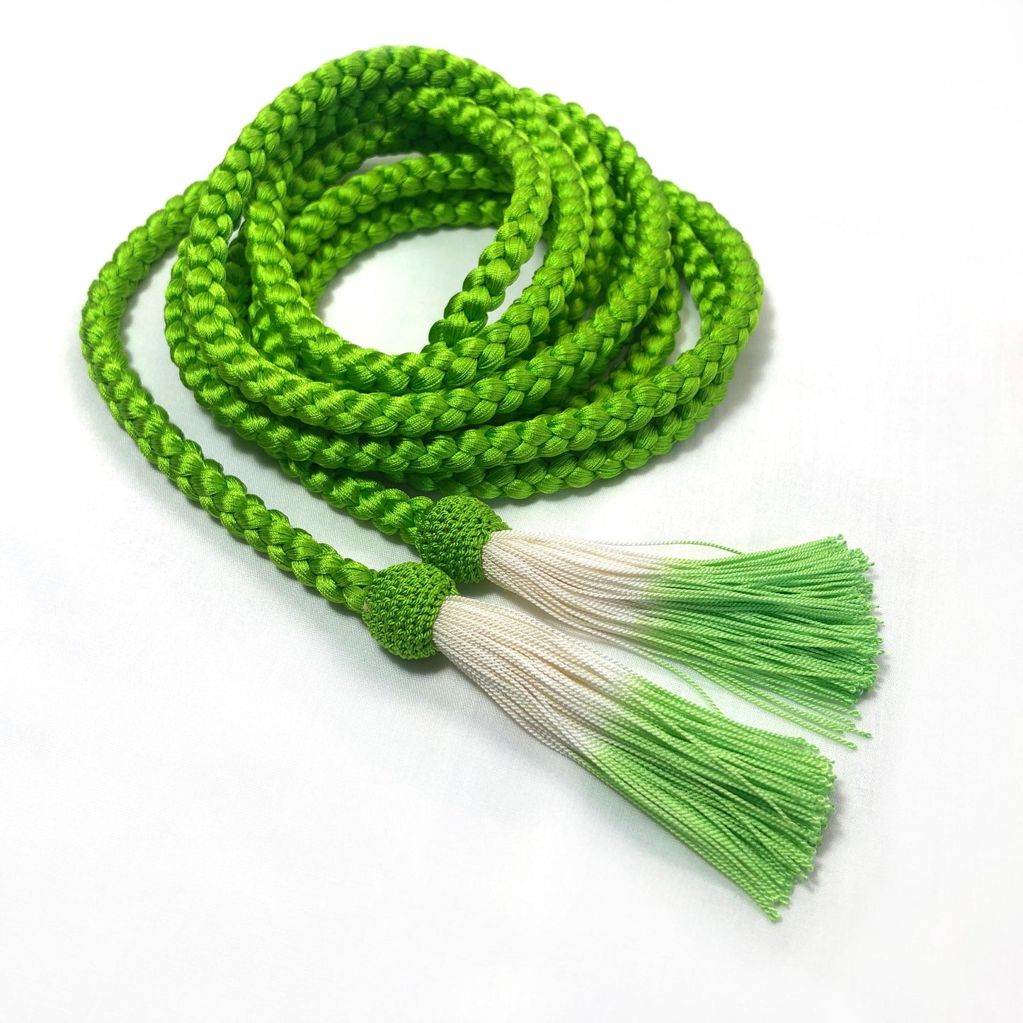 Vintage Japanese silk shibori obiage sash and obijime set - dark and light green, set of 3