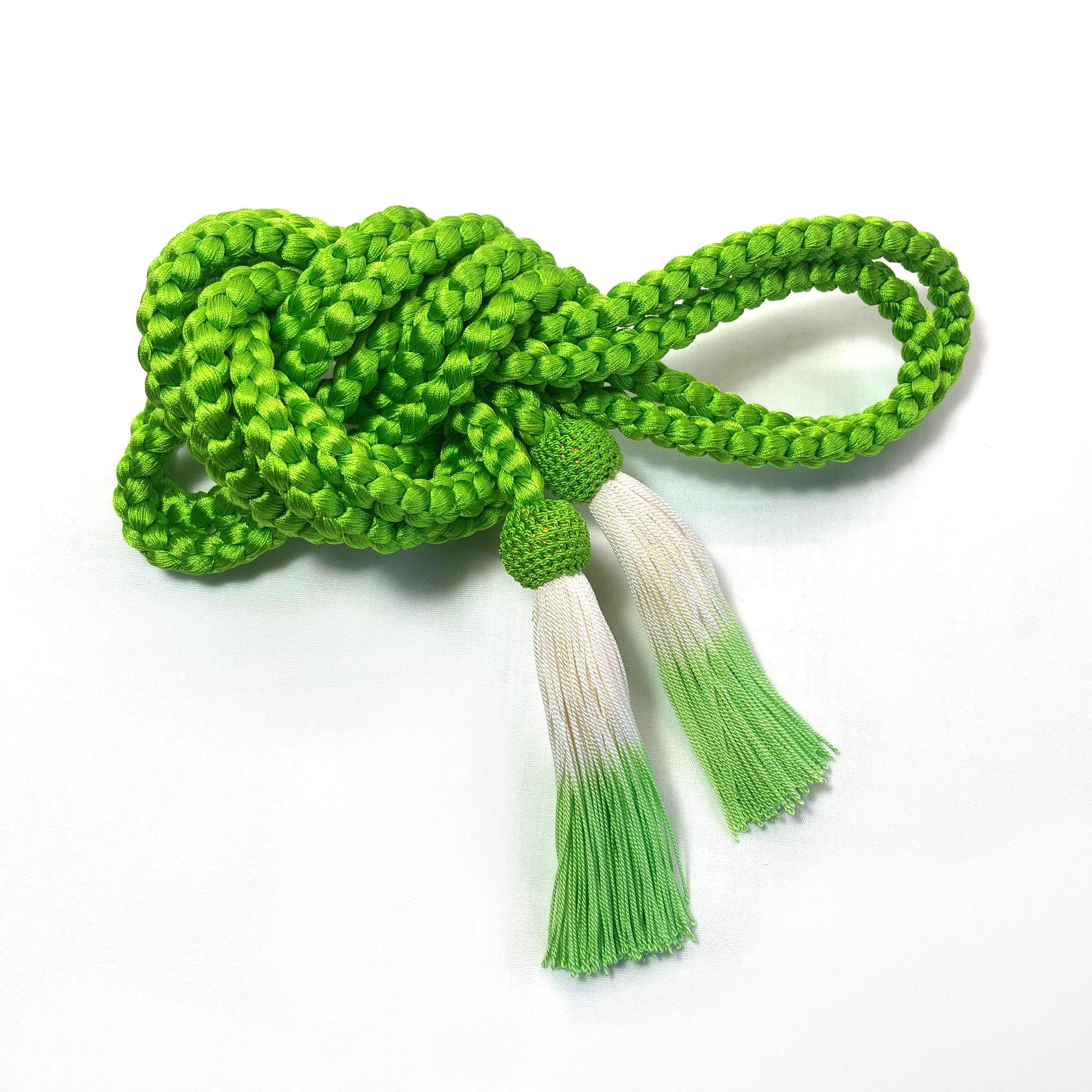 Vintage Japanese silk shibori obiage sash and obijime set - dark and light green, set of 3