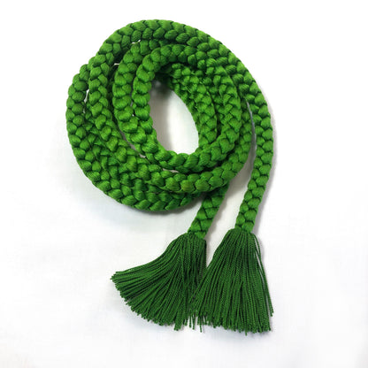 Vintage Japanese silk shibori obiage sash and obijime set - dark and light green, set of 3