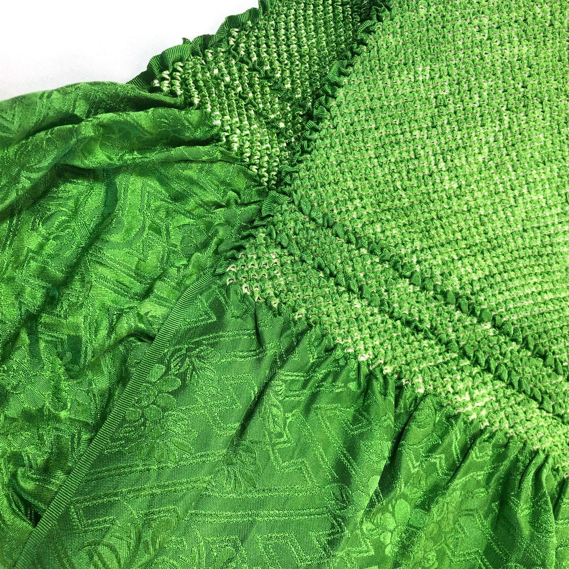 Vintage Japanese silk shibori obiage sash and obijime set - dark and light green, set of 3