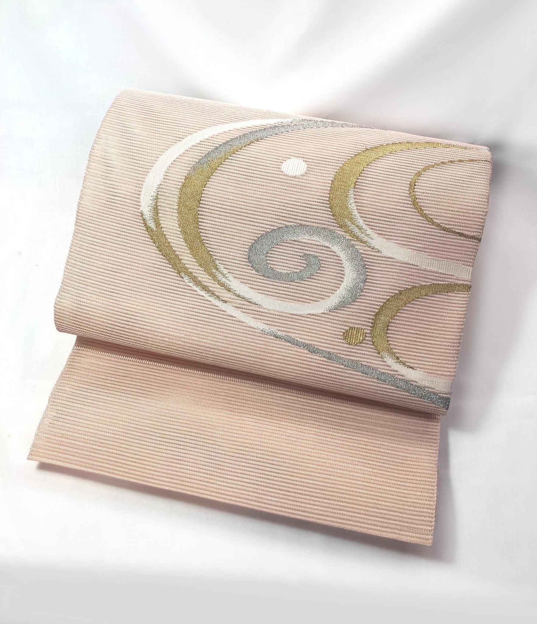 Japanese summer obi - peach pink with golden water ripples