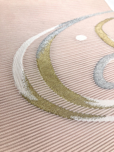 Japanese summer obi - peach pink with golden water ripples