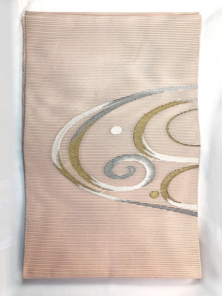 Japanese summer obi - peach pink with golden water ripples