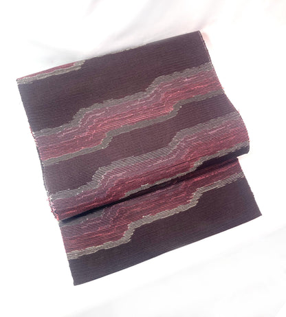 Japanese summer obi - dusty dark purple with abstract pink pattern