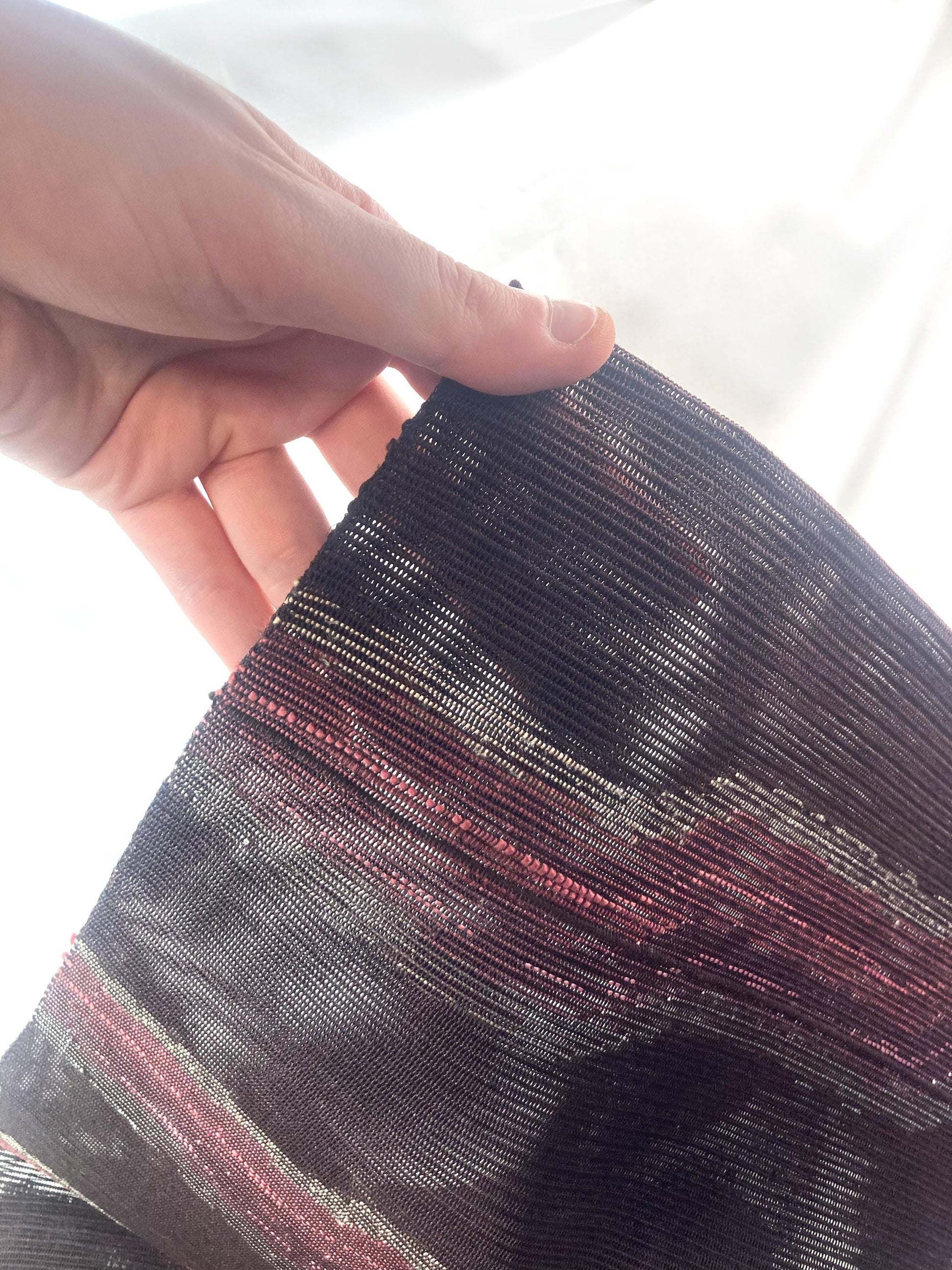 Japanese summer obi - dusty dark purple with abstract pink pattern