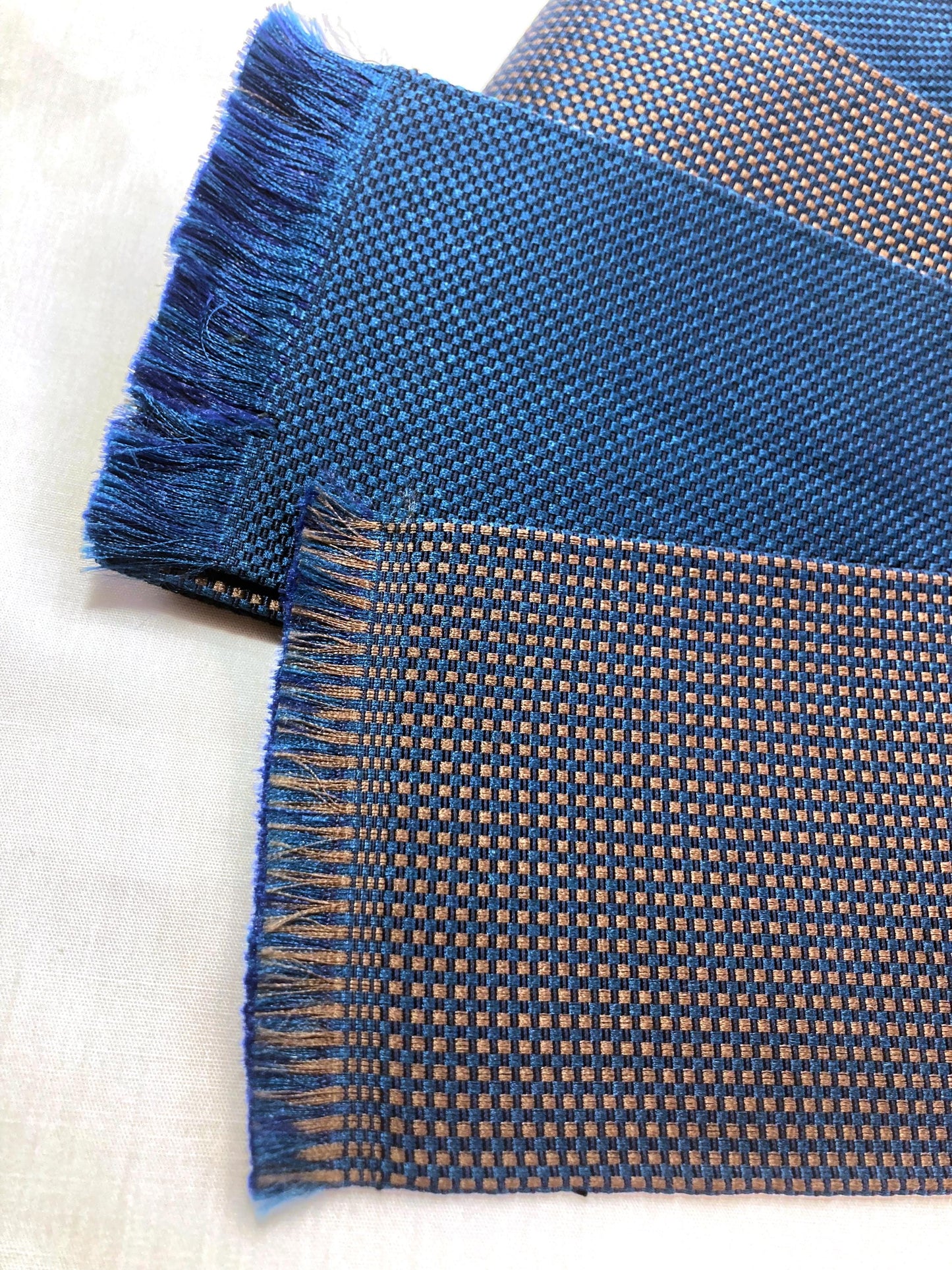 Vintage narrow kaku obi - navy blue and brown chequered