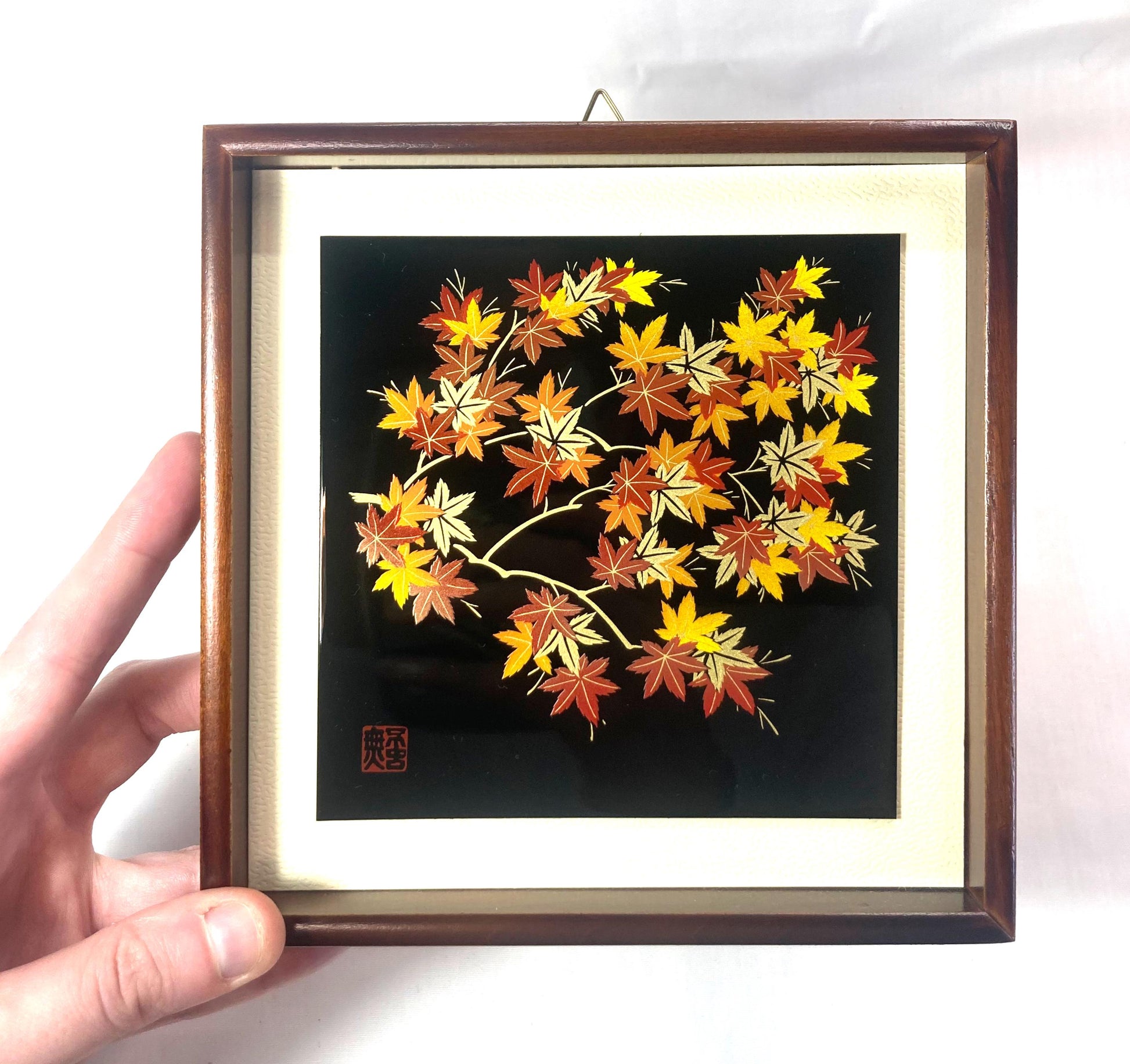 Framed Japanese foliage tile - synthetic urushi print