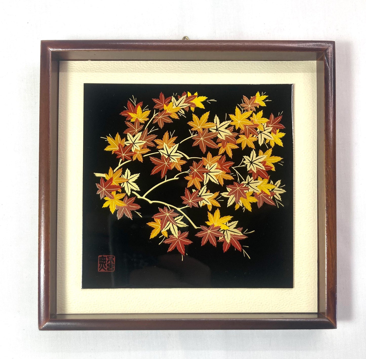Framed Japanese foliage tile - synthetic urushi print