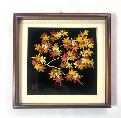 Framed Japanese foliage tile - synthetic urushi print