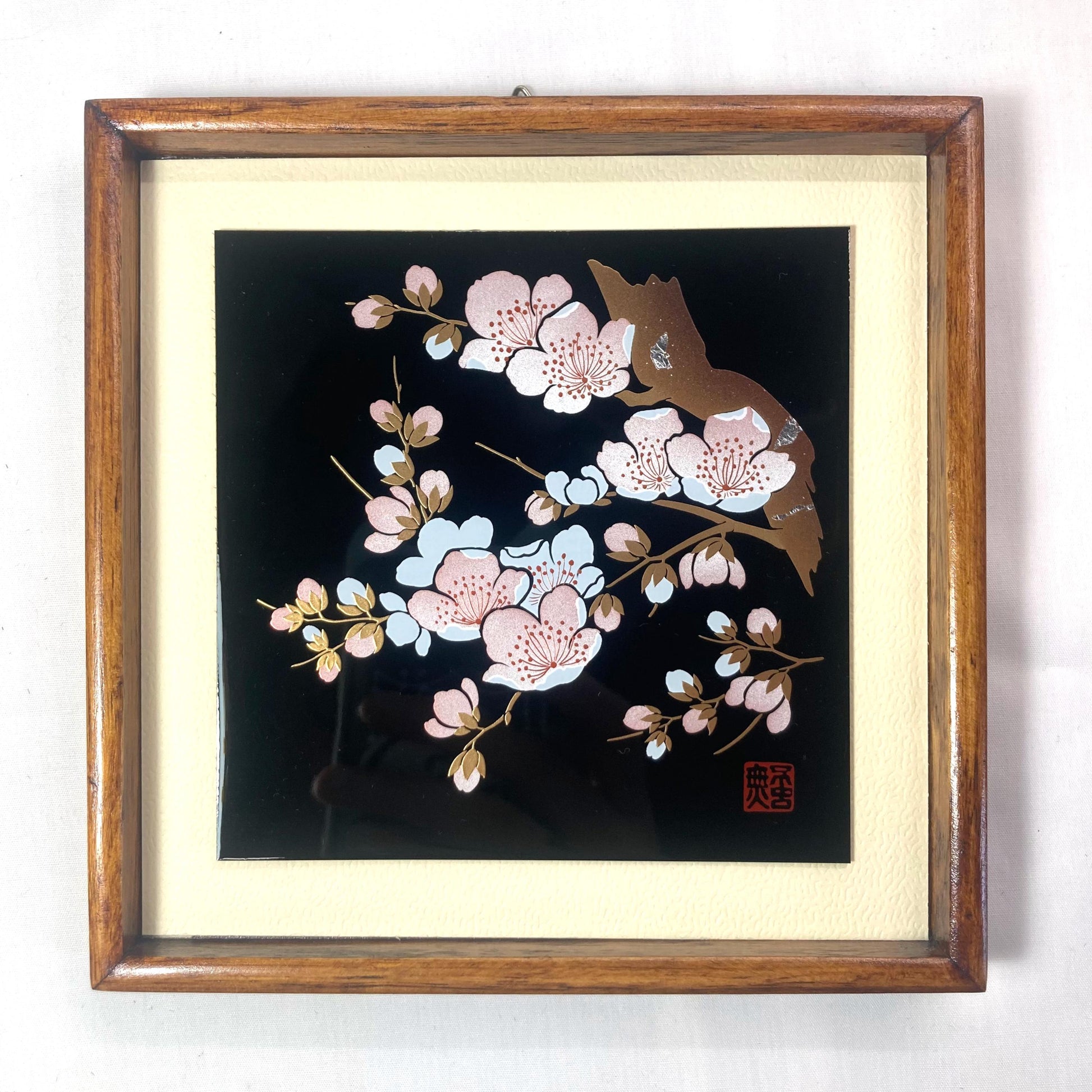 Framed Japanese foliage tile - synthetic urushi print
