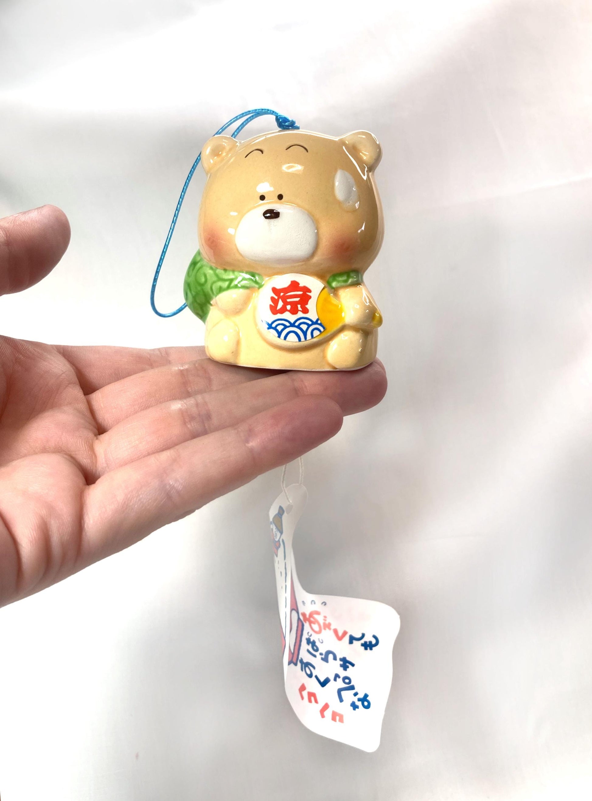 Japanese Ceramic Bear Wind Chime: 80s Comic Style Fuurin