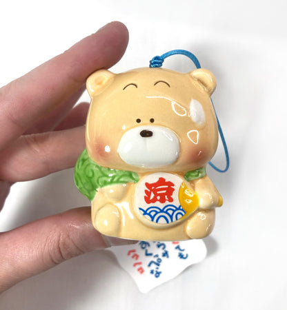 Japanese Ceramic Bear Wind Chime: 80s Comic Style Fuurin