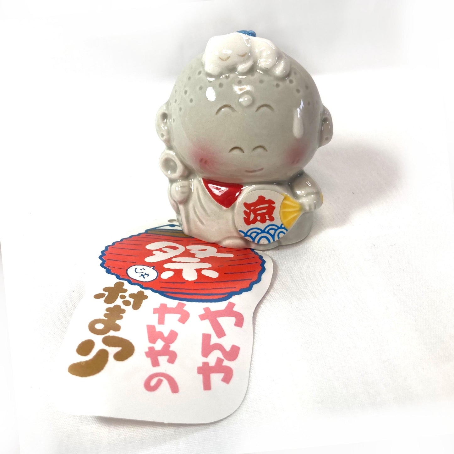 Jizo Wind Chime: Japanese Ceramic Fuurin with Cat