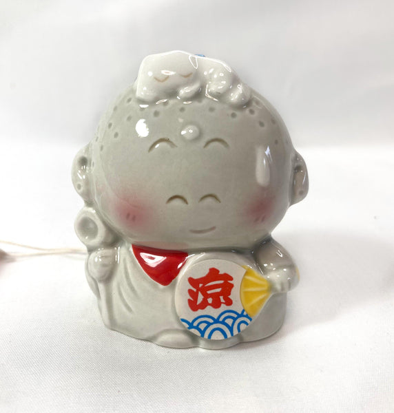 Jizo Wind Chime: Japanese Ceramic Fuurin with Cat