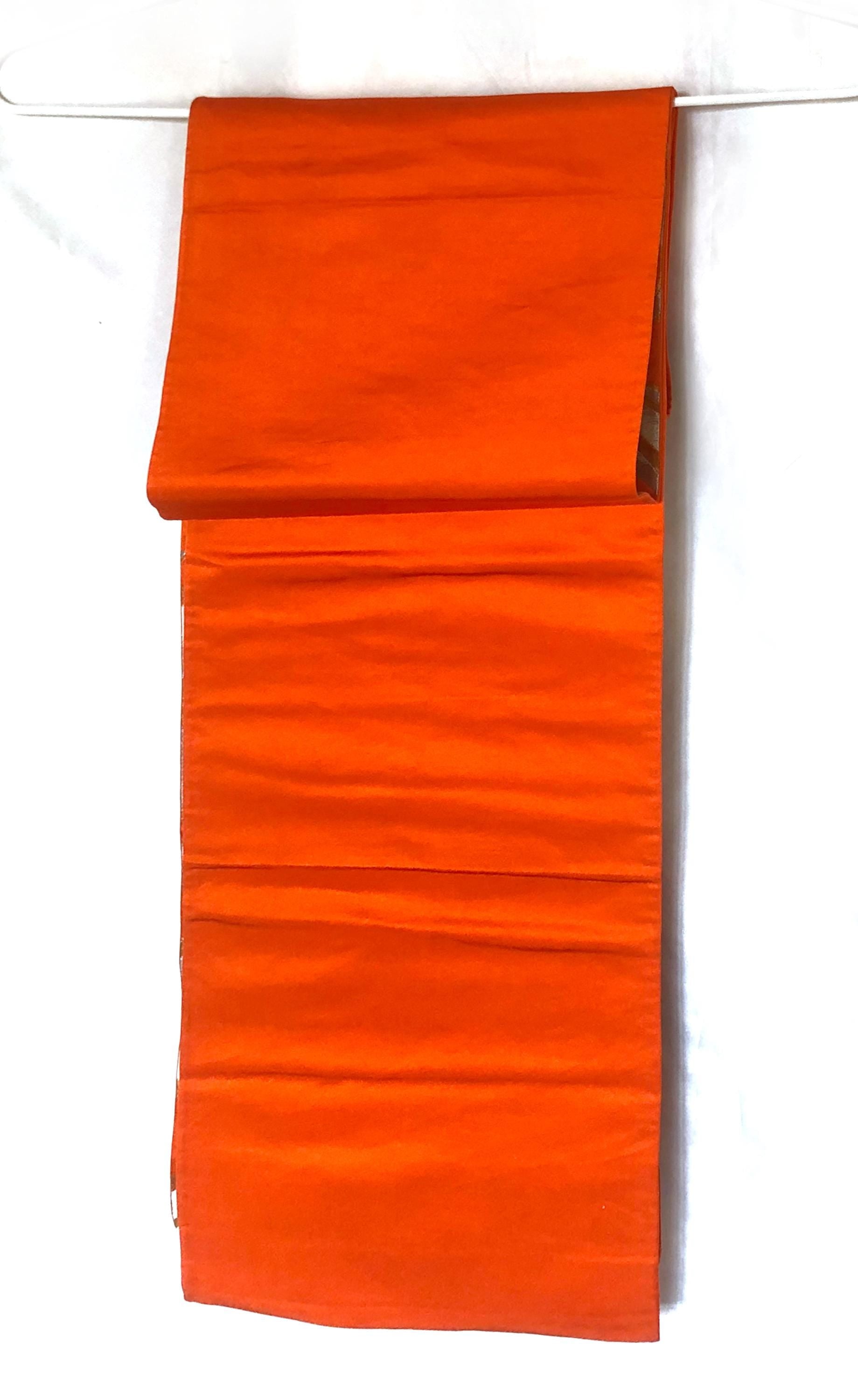 Fukuro obi - vivid orange with silver water swirls pattern