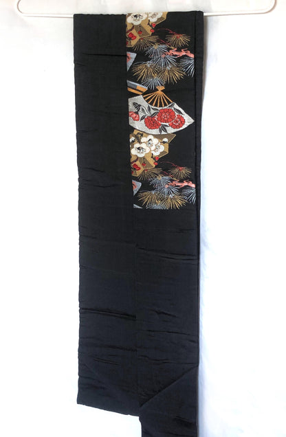 Vintage Nagoya obi - paper fans with floral pattern