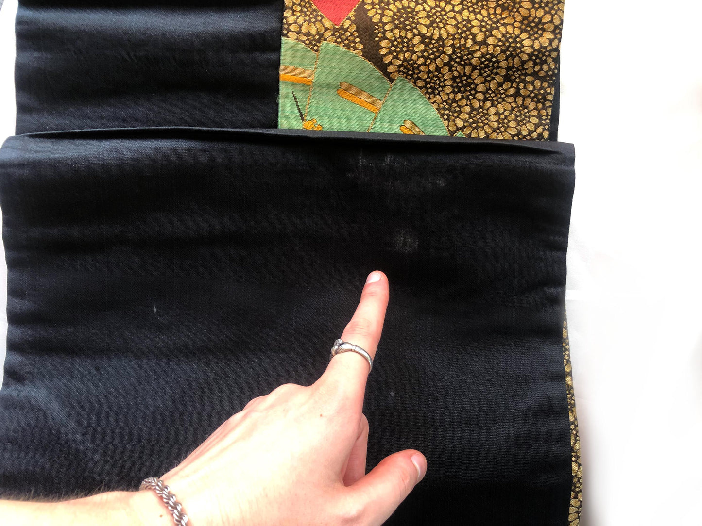 Vintage Nagoya obi - paper fans with floral pattern (B grade)