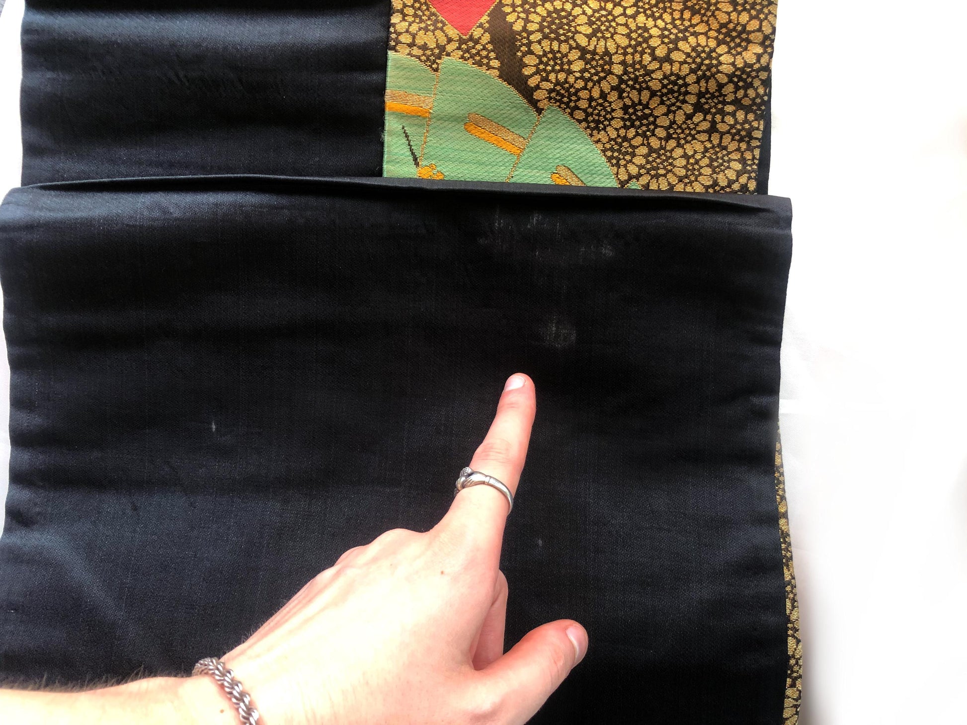 Vintage Nagoya obi - paper fans with floral pattern (B grade)