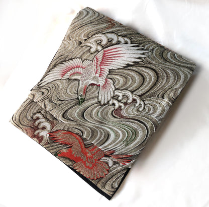 Vintage Nagoya obi - golden brocade with eagles over water pattern