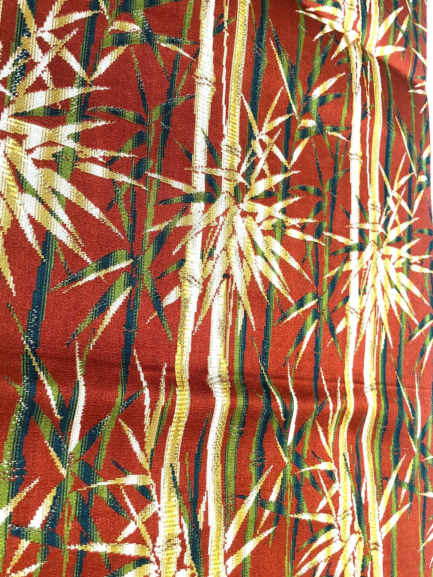 Vintage Nagoya obi - bamboo stalks on a red background