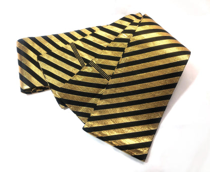 Festive narrow obi - black and golden diagonal stripes