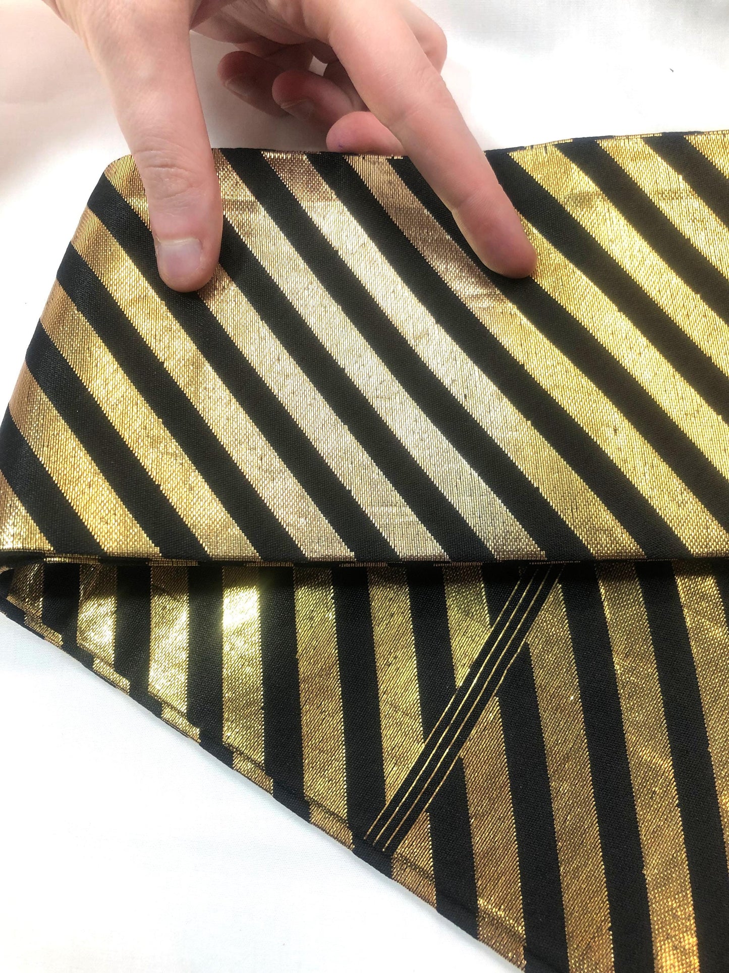 Festive narrow obi - black and golden diagonal stripes
