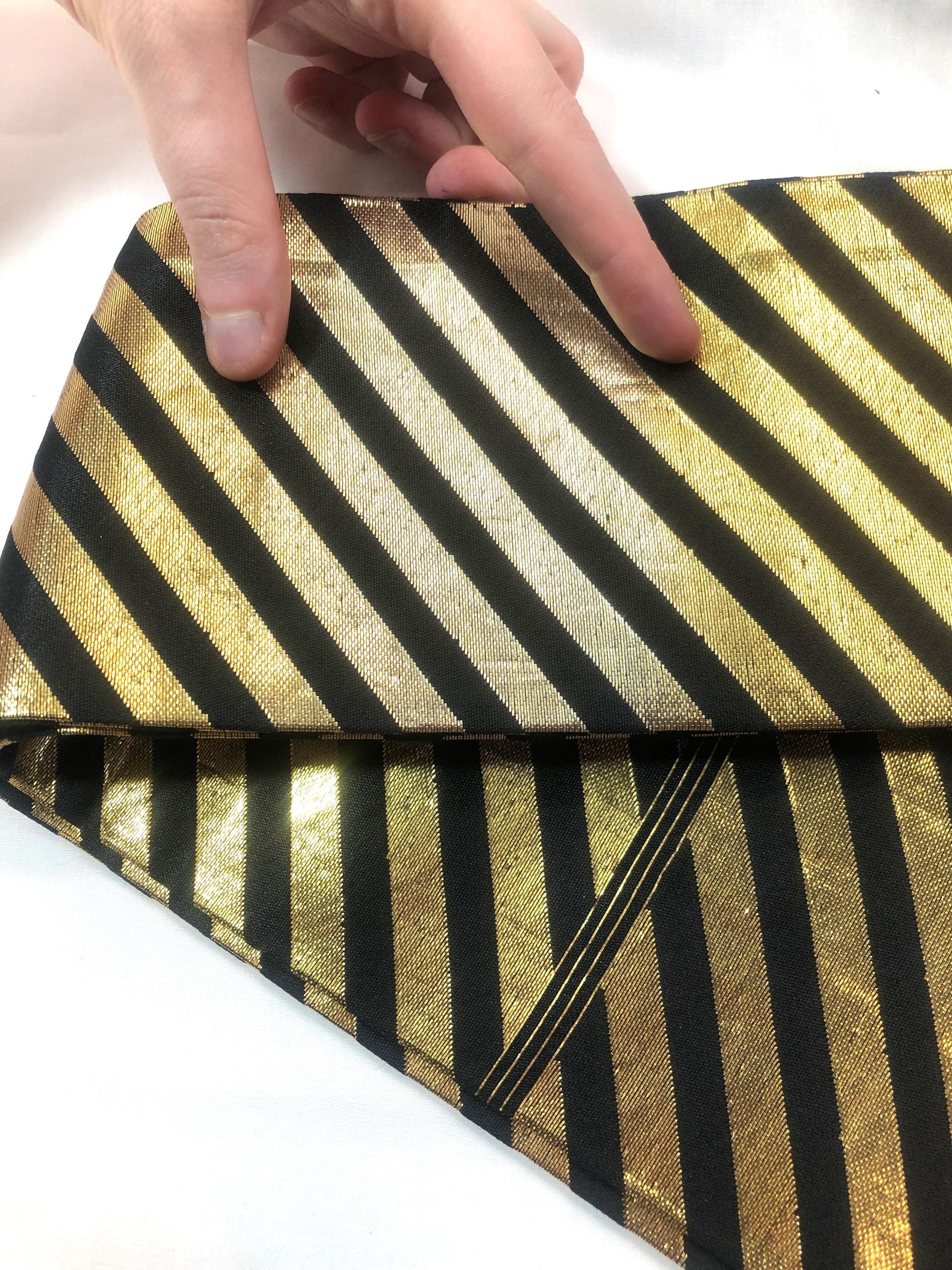 Festive narrow obi - black and golden diagonal stripes