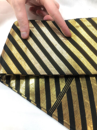 Festive narrow obi - black and golden diagonal stripes