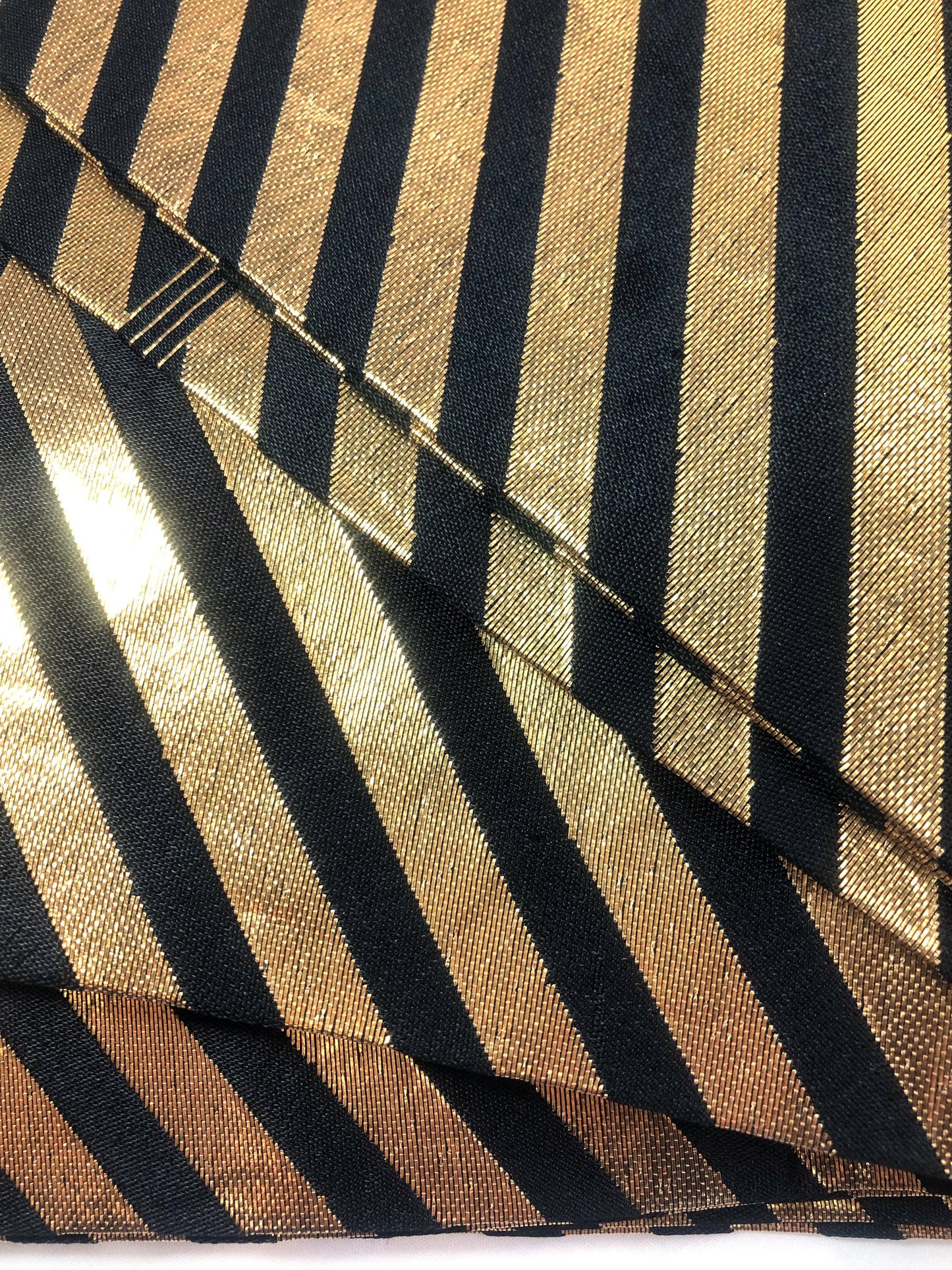 Festive narrow obi - black and golden diagonal stripes