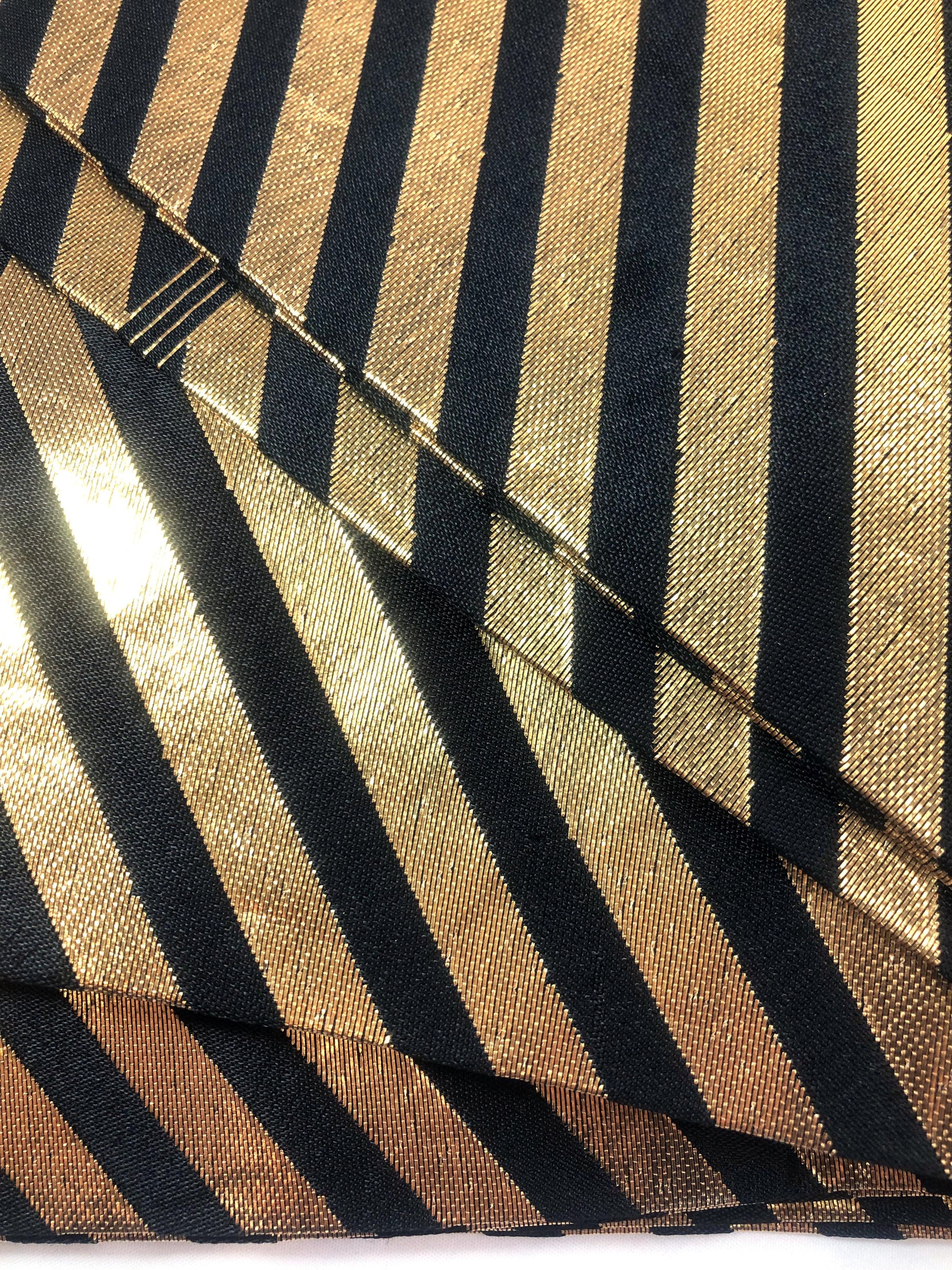 Festive narrow obi - black and golden diagonal stripes
