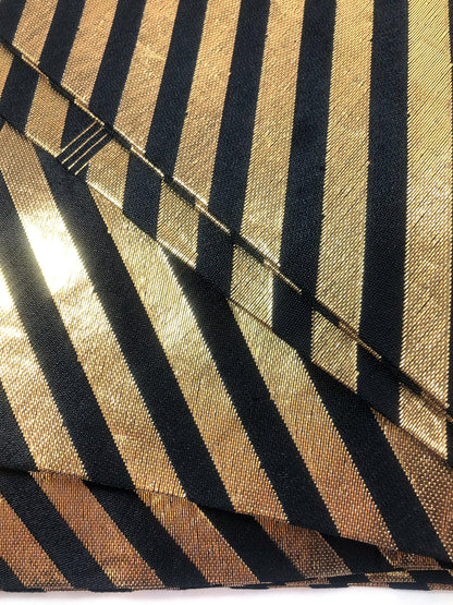 Festive narrow obi - black and golden diagonal stripes