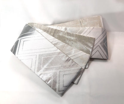 Festive narrow obi - silver and white basket weave pattern