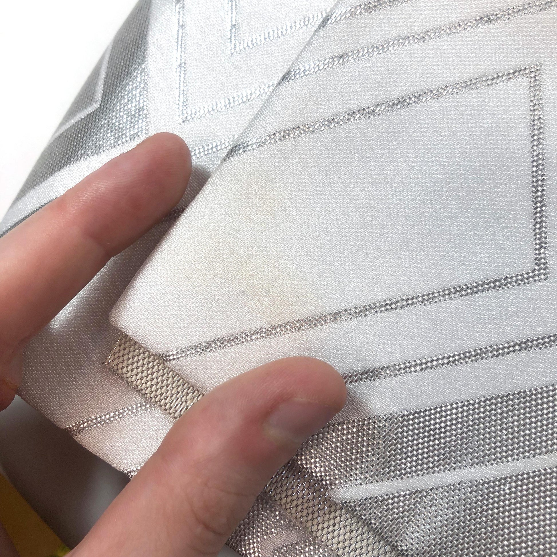 Festive narrow obi - silver and white basket weave pattern