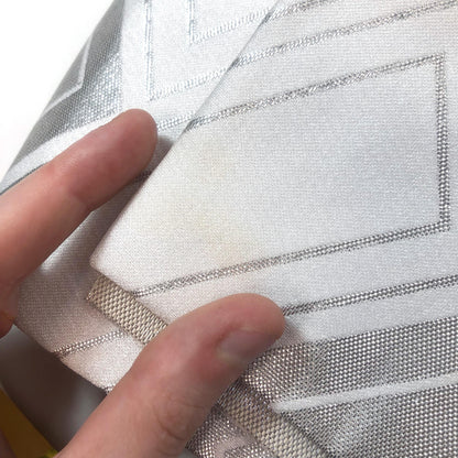 Festive narrow obi - silver and white basket weave pattern