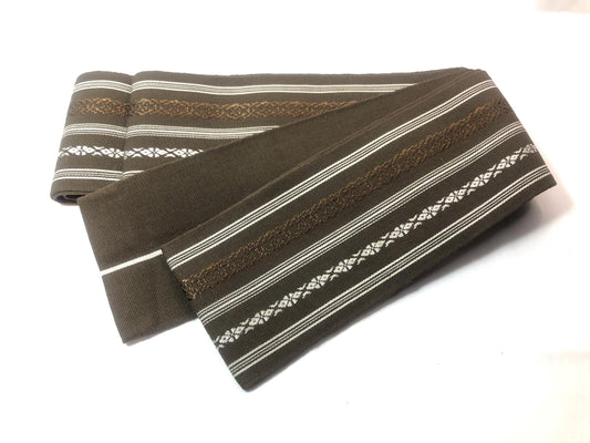 Vintage narrow kaku obi - greenish brown cotton hakata ori