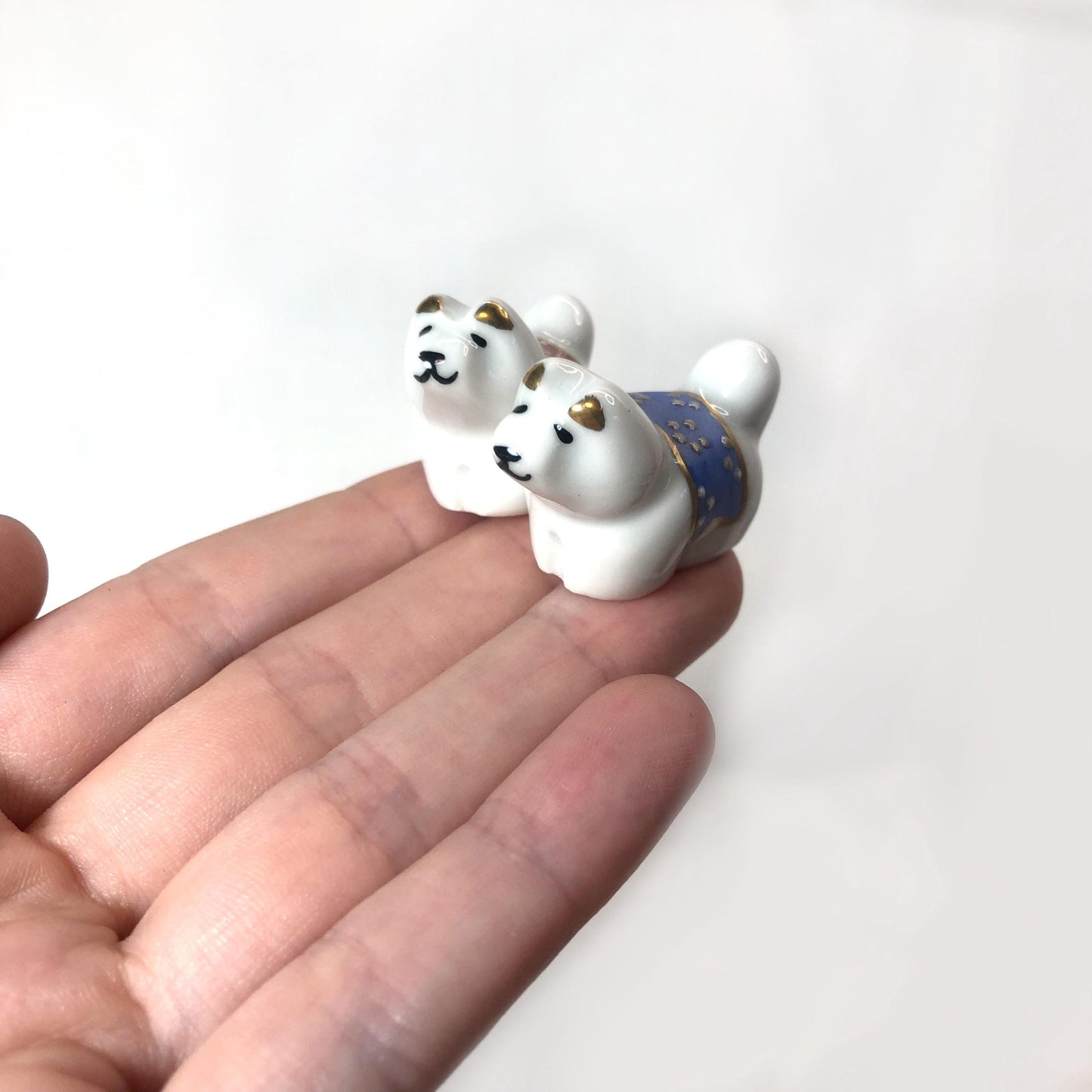 Ceramic Dog Chopstick Rest Set: Japanese Hashioki with Wooden Box