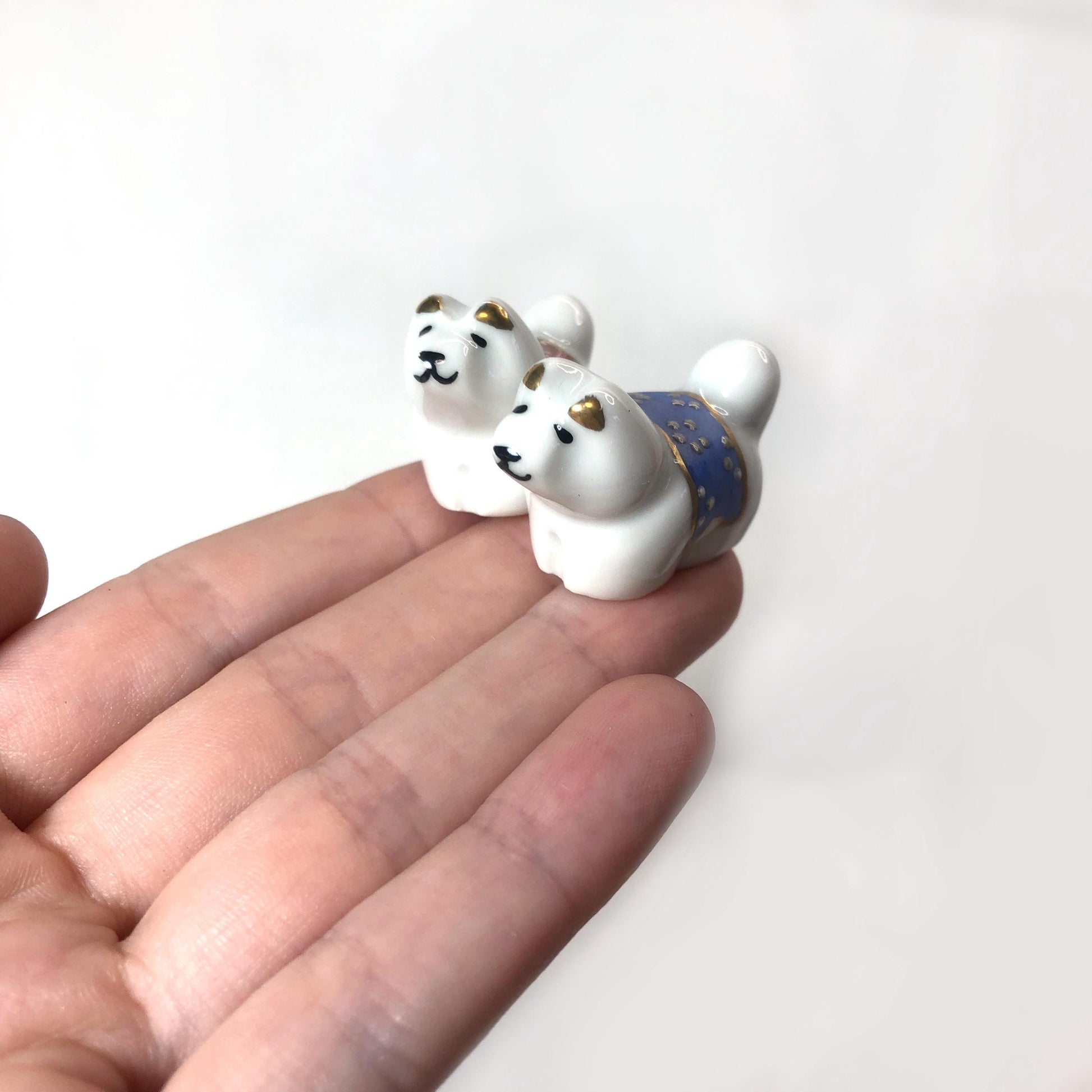 Ceramic Dog Chopstick Rest Set: Japanese Hashioki with Wooden Box