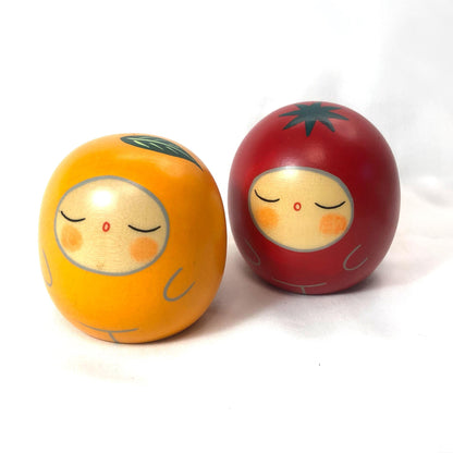 Traditional Japanese wooden doll set - tomato and orange
