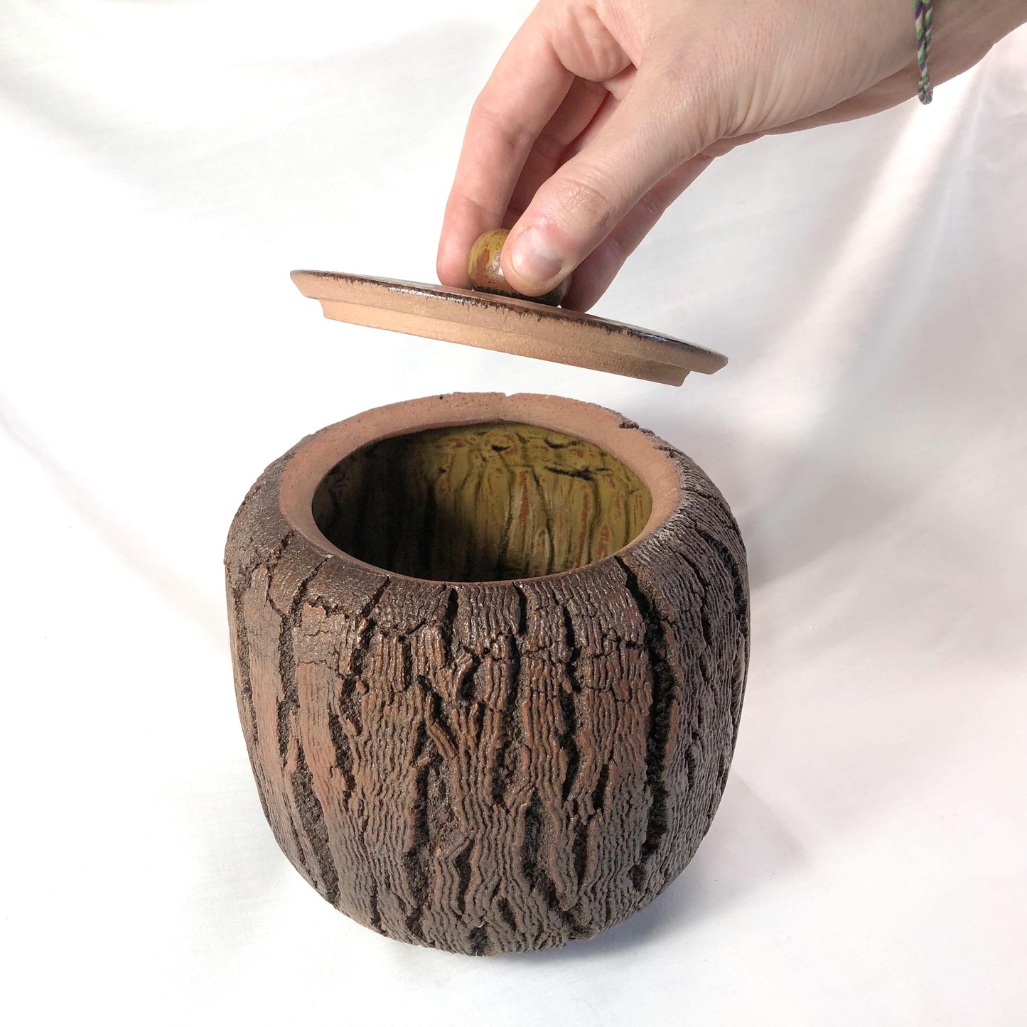 Mizusashi - water jar for tea ceremony - textured "wooden log"