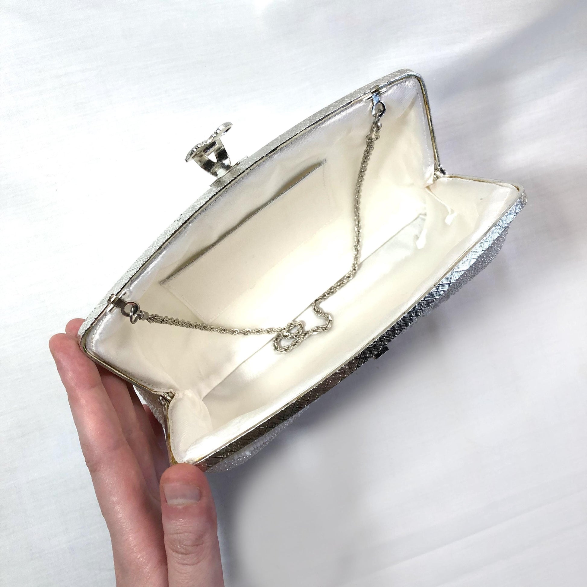 Vintage kimono handbag - two-way beaded white with pastel flowers