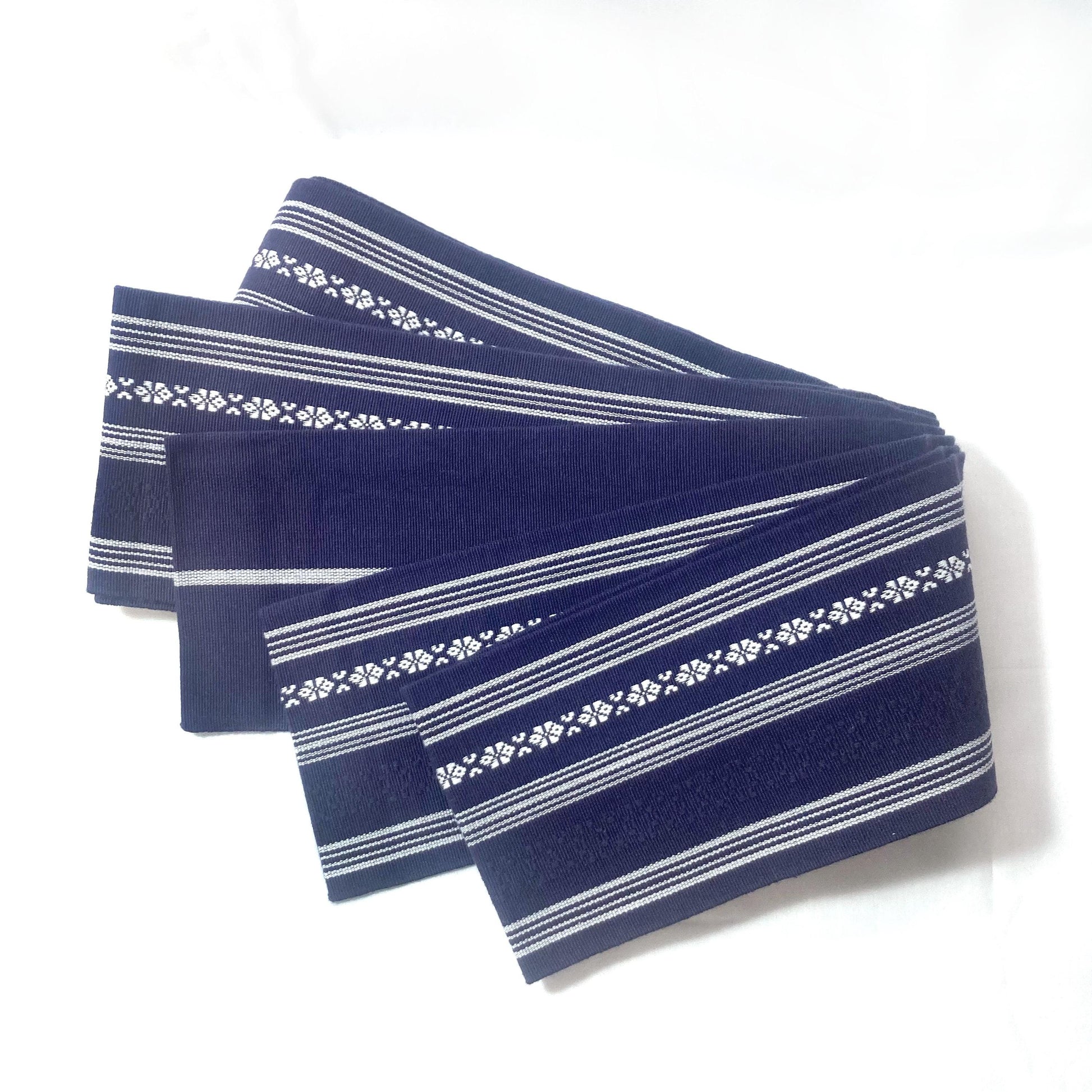 Vintage narrow kaku obi - navy blue hakata ori (cotton)