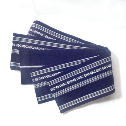 Vintage narrow kaku obi - navy blue hakata ori (cotton)